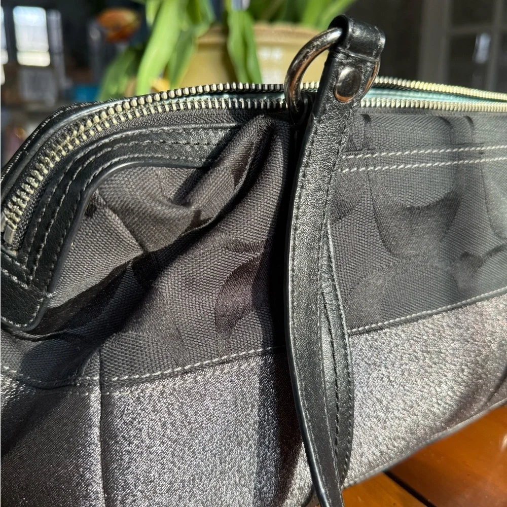 Coach Black Signature Shoulder Bag with Metallic Accent